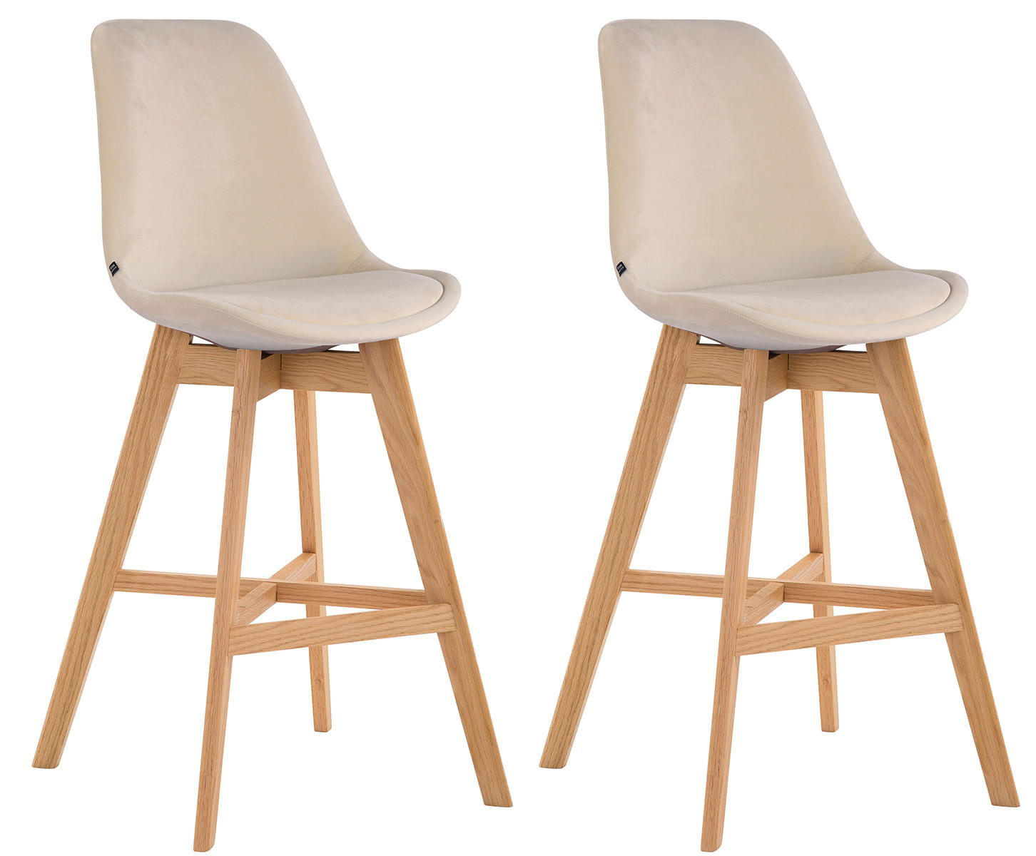 BARHOCKER 2er Set Samt creme - Eukalyptusholzfarben/Creme, Holz/Textil (48/112/56cm) - CLP