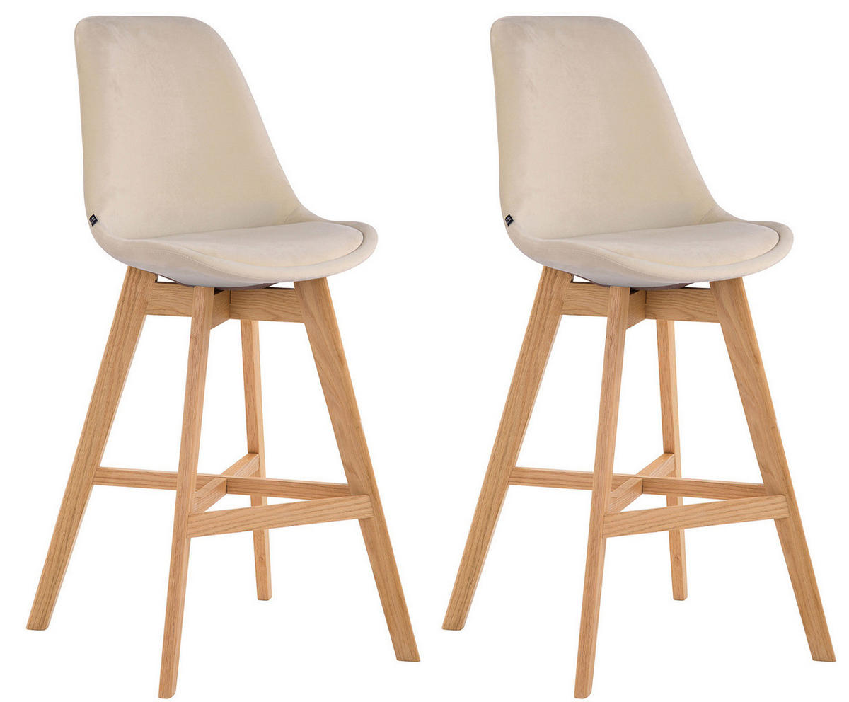 BARHOCKER 2er Set Samt creme - Eukalyptusholzfarben/Creme, Holz/Textil (48/112/56cm) - CLP