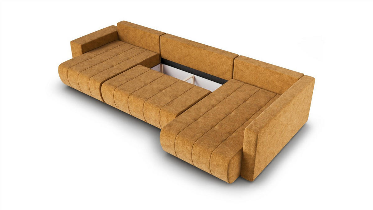 WOHNLANDSCHAFT Armanda - Gelb, Holzwerkstoff/Textil (185/83/392cm) - Fun Möbel