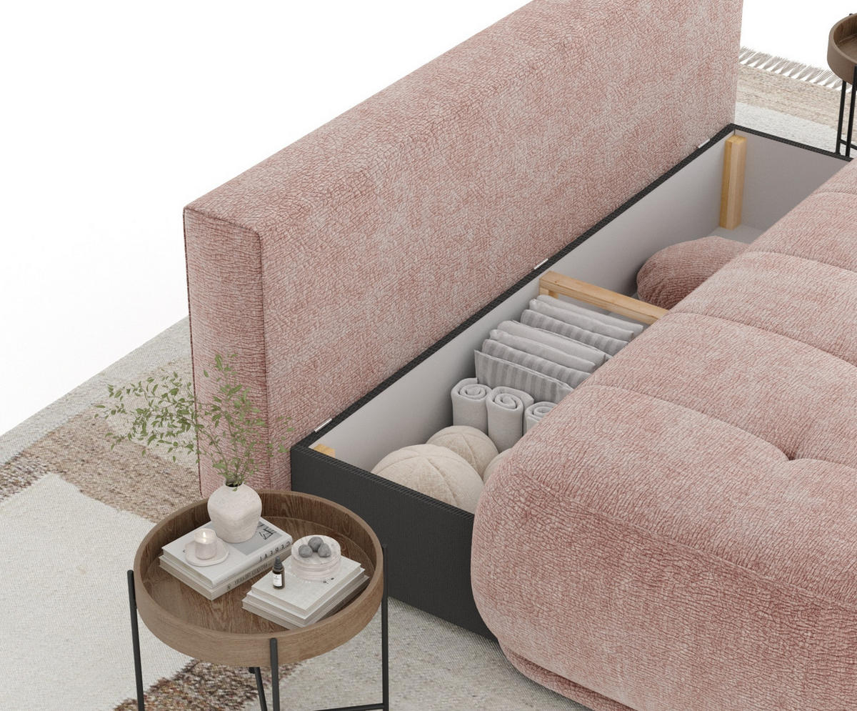 SCHLAFSOFA Cirrus Rosa Chenille - Schwarz/Rosa, Holz/Holzwerkstoff (206/95/105cm) - Maison de Reve