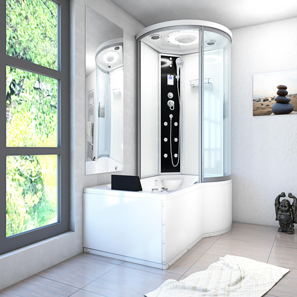 WHIRLPOOL Wanne Duschkabine ws K55-L01-WP 170x100 - Weiß, Glas/Kunststoff (98/220/170cm) - AcquaVapore by Sandra Jentho