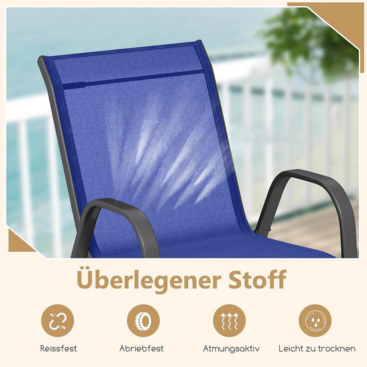 GARTENSTÜHLE Blau(4-teilig) - Blau, Metall (70/84/56cm) - COSTWAY