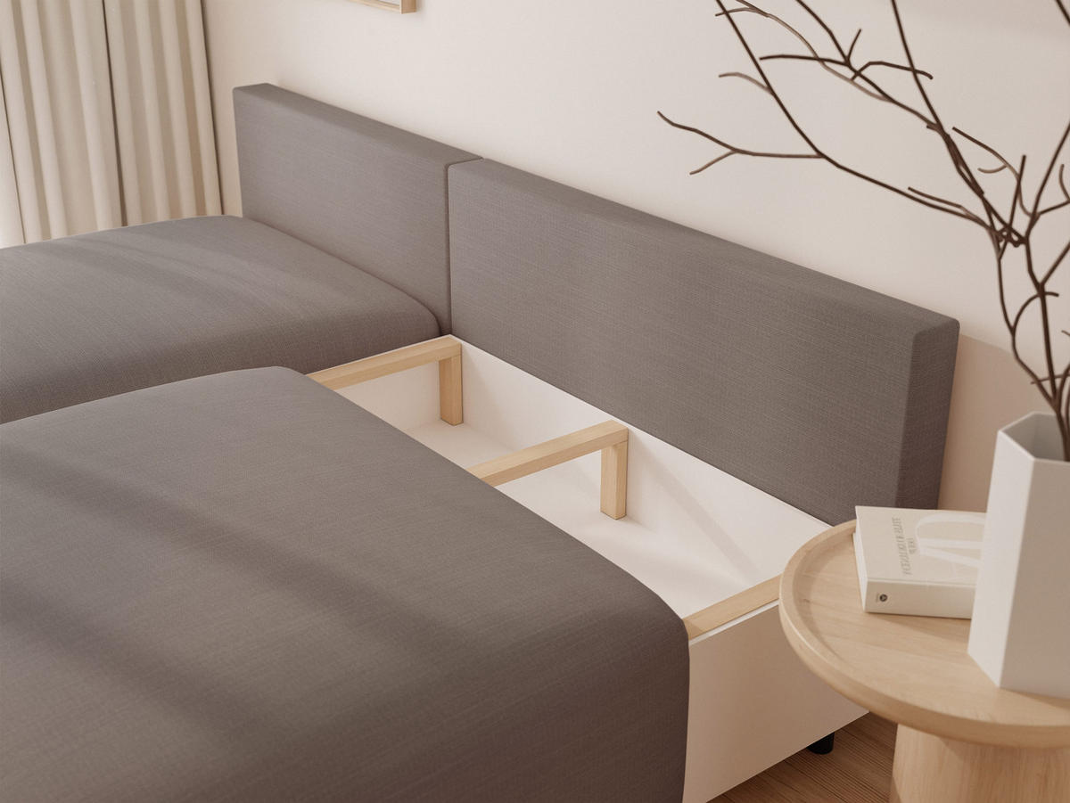 ECKSOFA ELVO mit Schlaffunktion und Bettkasten Dunkelbeige - Taupe, Holzwerkstoff/Kunststoff (208/190cm) - Idohome