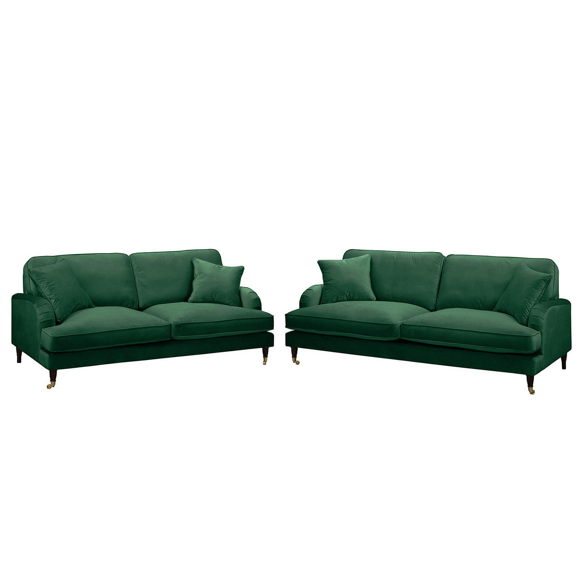 POLSTERGARNITUR (3-2) - Samt - Dunkelgrün, Textil (211/85/96cm) - home24