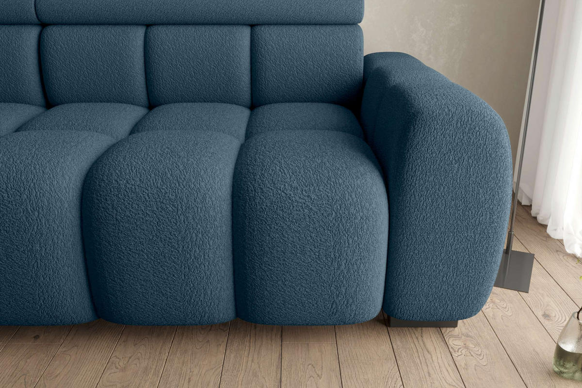 BIGSOFA ALESSIO Bouclé-Stoff Dunkelblau mit elektrischer Sitztiefenverstellung - Dunkelblau, Kunststoff/Textil (248/77/108cm) - 99rooms