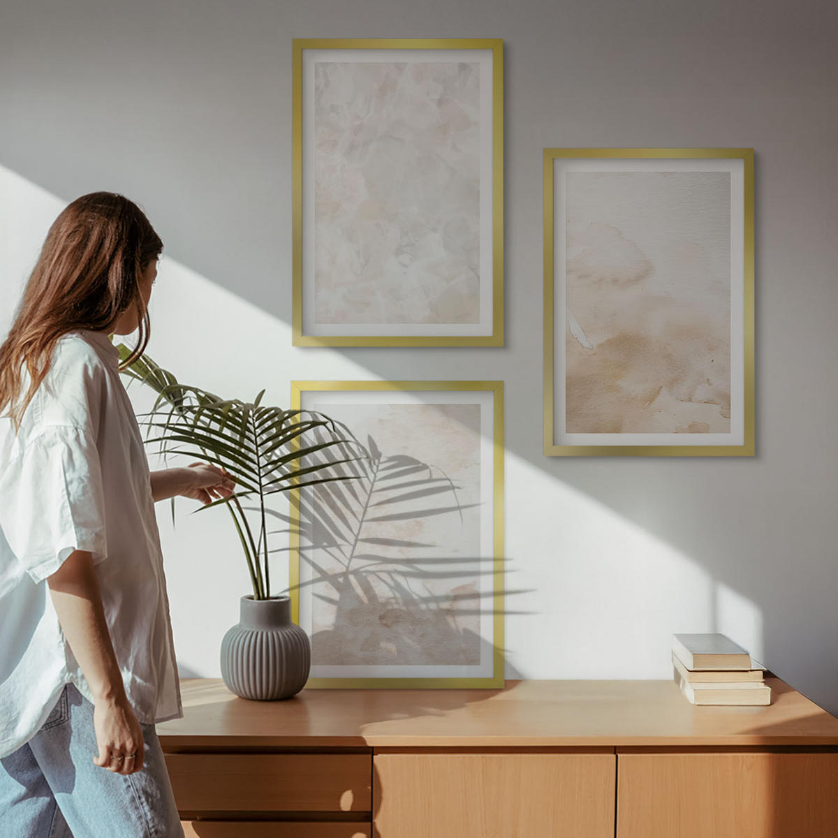 WANDBILDER 3er Set - 40x60 cm Goldrahmen - Modische Pastelltexturen - Goldfarben, Kunststoff (40/60cm) - ArtPrintCave