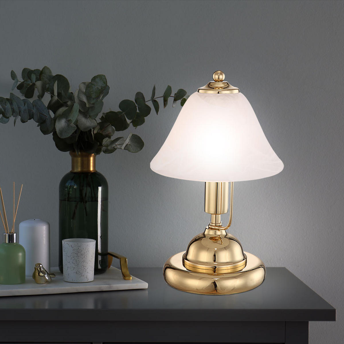 TISCHLEUCHTE Messing Glas Alabaster - Messingfarben, Glas (17/17/27cm) - Globo Lighting