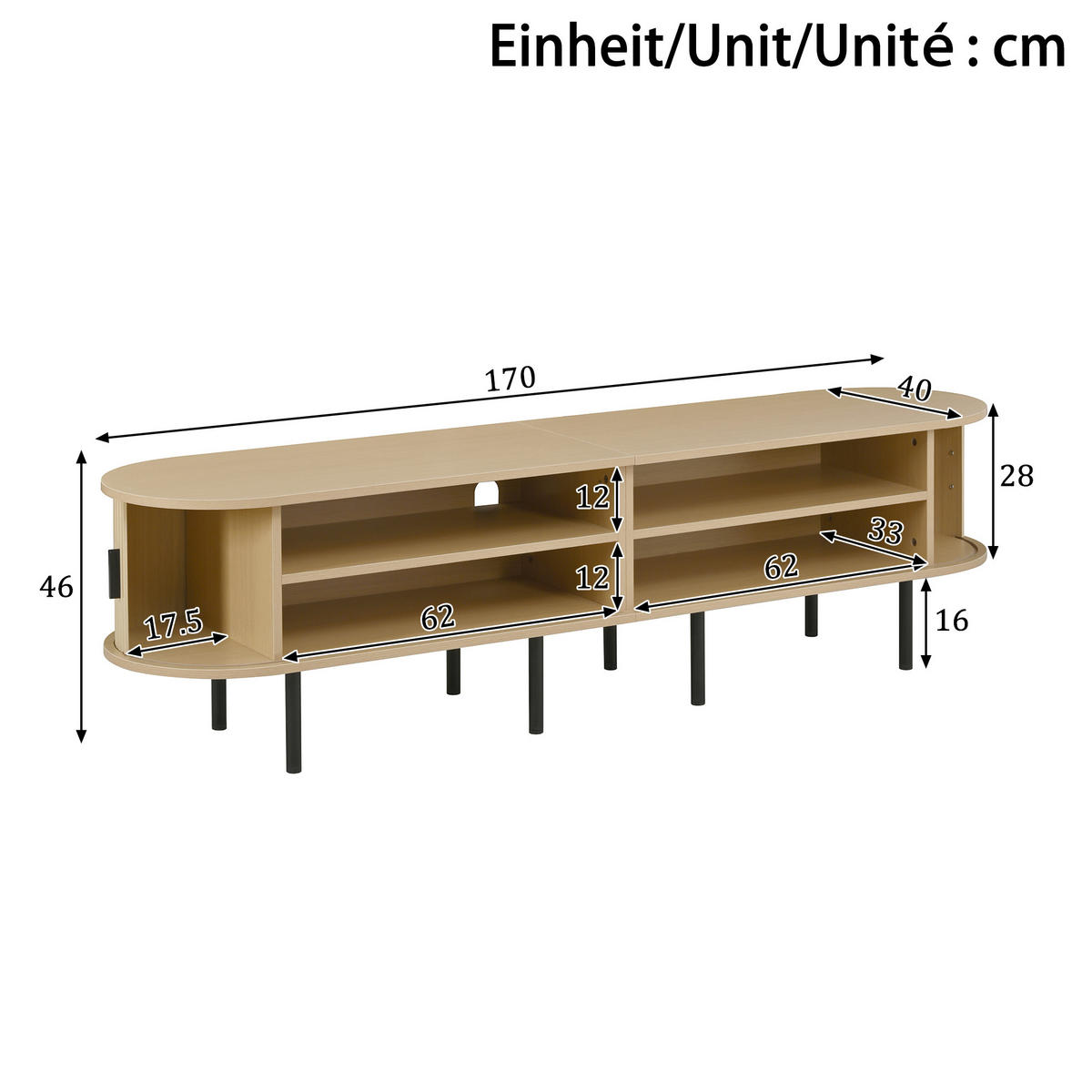 TV-SCHRANK Lowboard geriffelt Schiebetüren MDF - Naturfarben, Holz (170/46/40cm) - Fortuna Lai