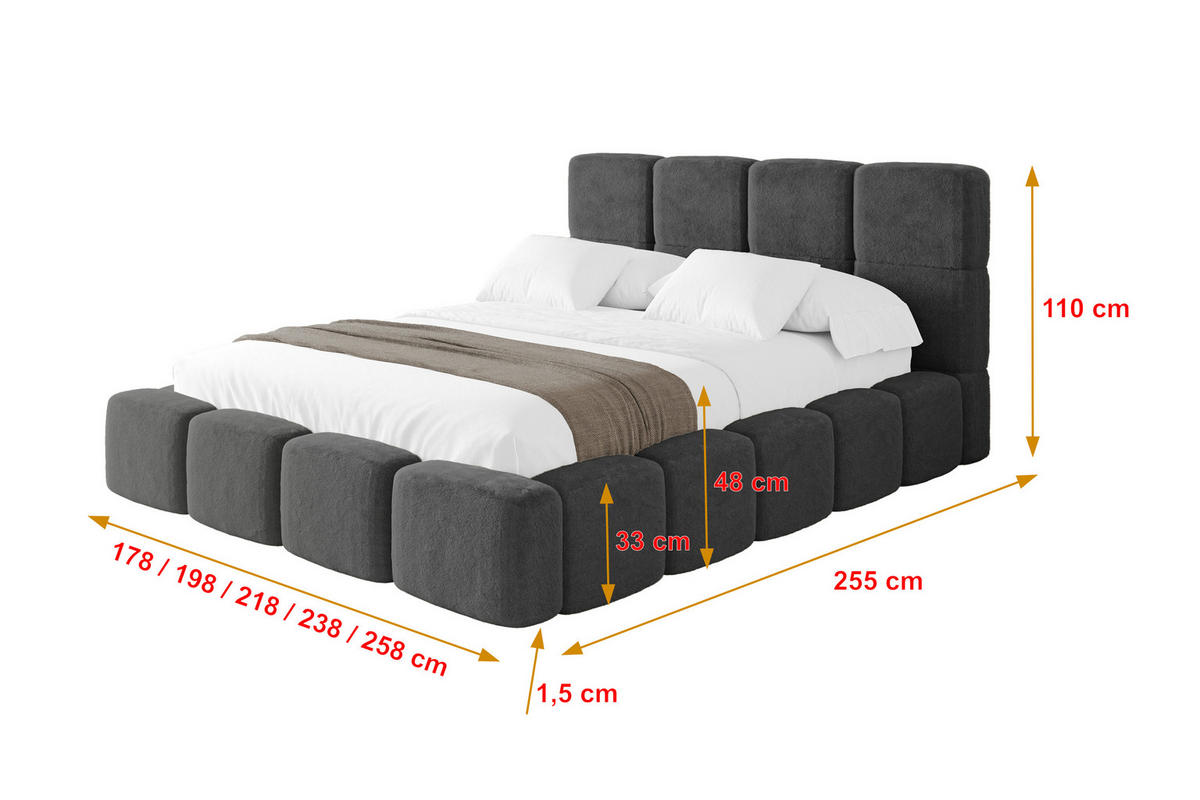 POLSTERBETT mit Bettkasten und Lattenrost, Bett mit Kopfteil, Boxbett ohne Matratze, Doppelbett mit Stauraum - NATA 120x200 Dunkelgrau - Dunkelgrau, Holzwerkstoff/Textil (120/200cm) - ALTDECOR