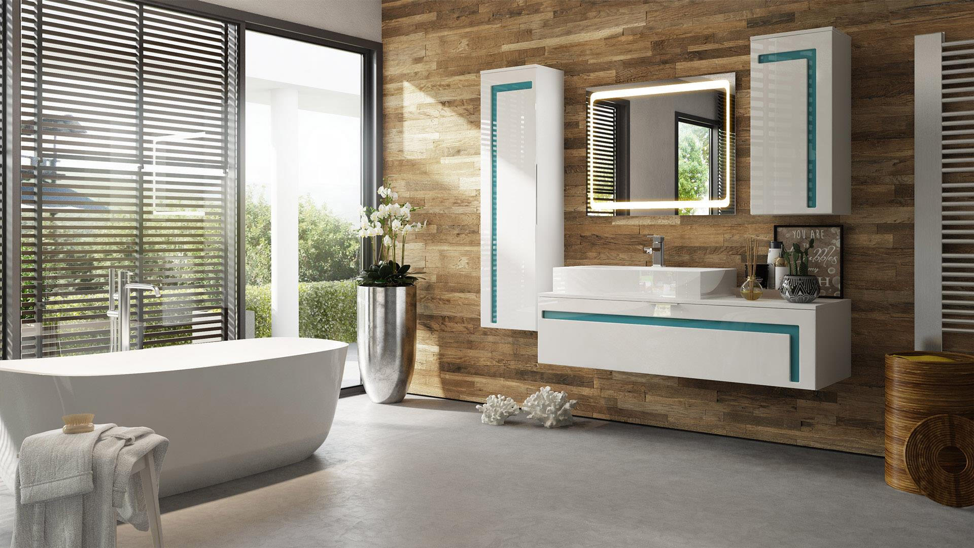 Thumbnail - Vladon Badmöbelset, Petrol, Holzwerkstoff, 210x185x51 cm, Badezimmer, Badmöbelsets & Badmöbelserien, Badmöbel-Sets