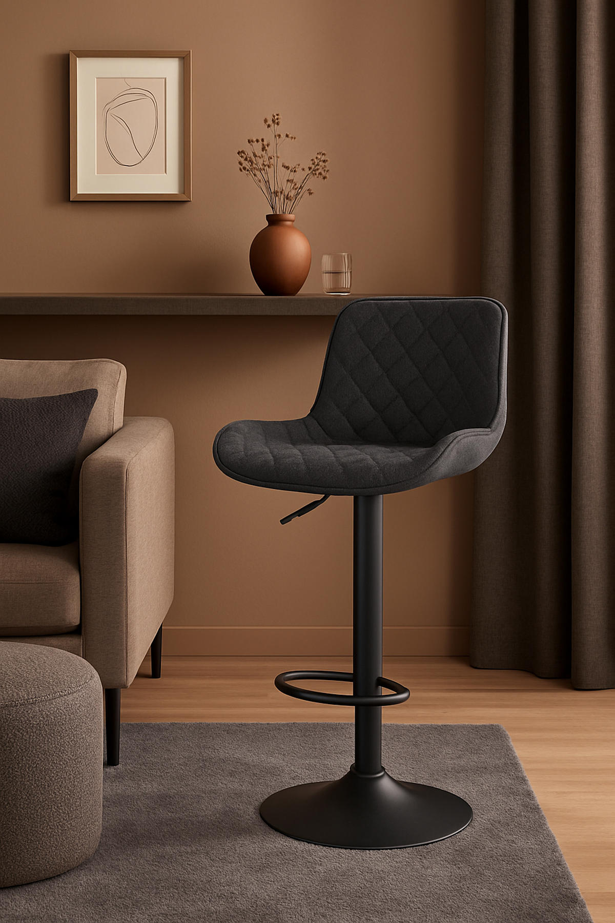 BARHOCKER Minerva Stoff schwarz - Schwarz, Textil/Metall (48/105/54cm) - TPFLiving