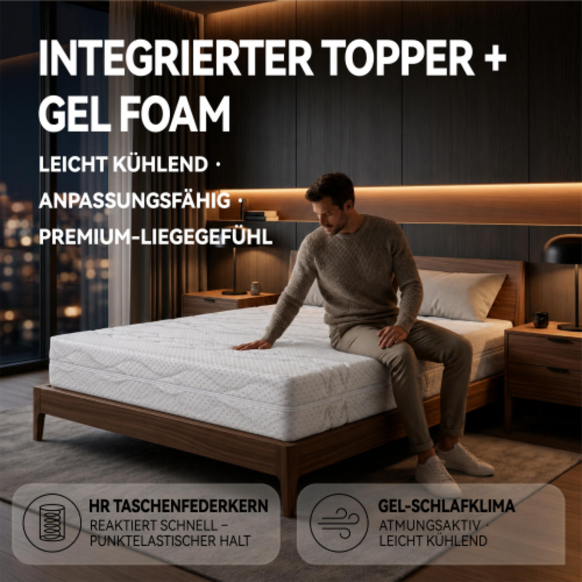 TASCHENFEDERKERNMATRATZE 180×200cm mit 7-Zonen-Schaum, beidseitigem Liegekomfort und abnehmbarem Bezug, weiß & grau - Weiß, Kunststoff - Luhomfu
