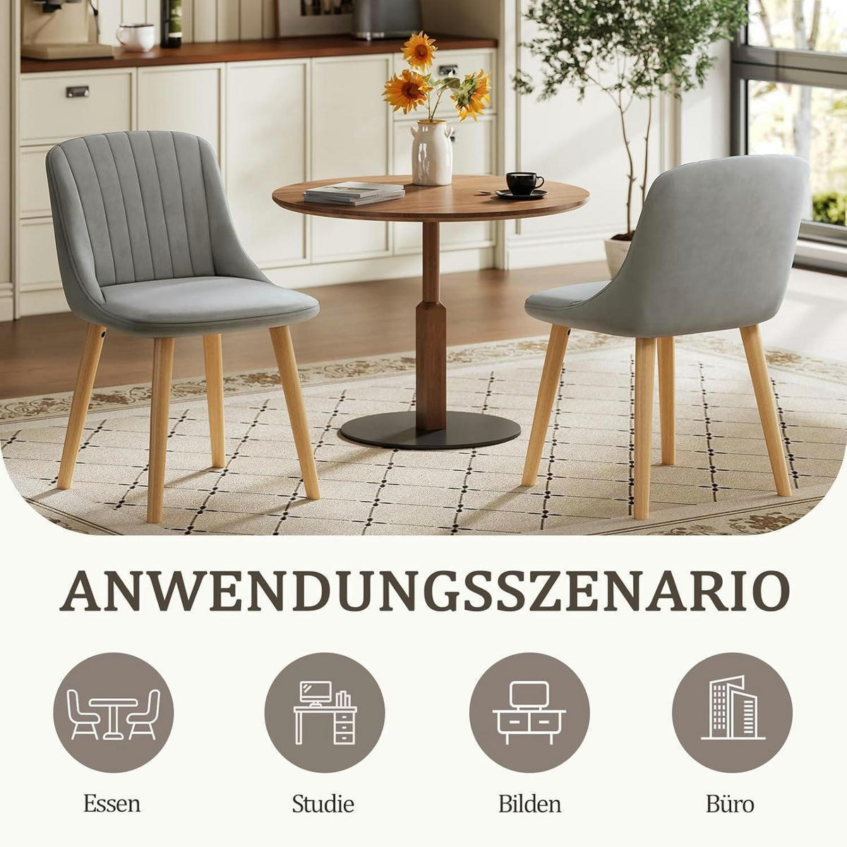 ESSZIMMERSTÜHLE 4er Set Samt Polsterstuhl Hellgrau - Grau, Textil (48.5/81/43.5cm)