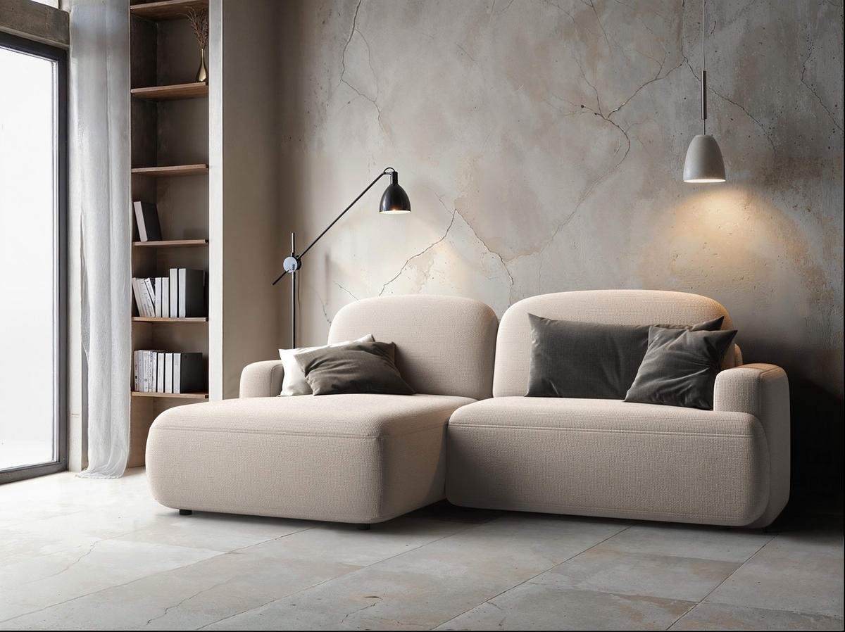 ECKSOFA Warm rechts – Beige, mit Schlaffunktion und Bettkasten - Beige, Textil (246/176cm)