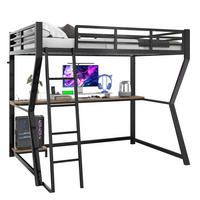 HOCHBETT 90/200 cm Schwarz aus Metall/MDF mit Schreibtisch - Schwarz, Metall (90/200cm) - OKMYHOME