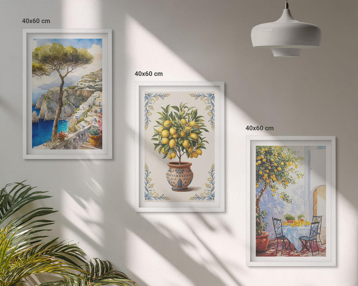BILDER SET 3er Set - 40x60 cm Weißer Rahmen - Tisch aus Zitronenbaum - Weiß, Kunststoff (40/60cm) - TULUP