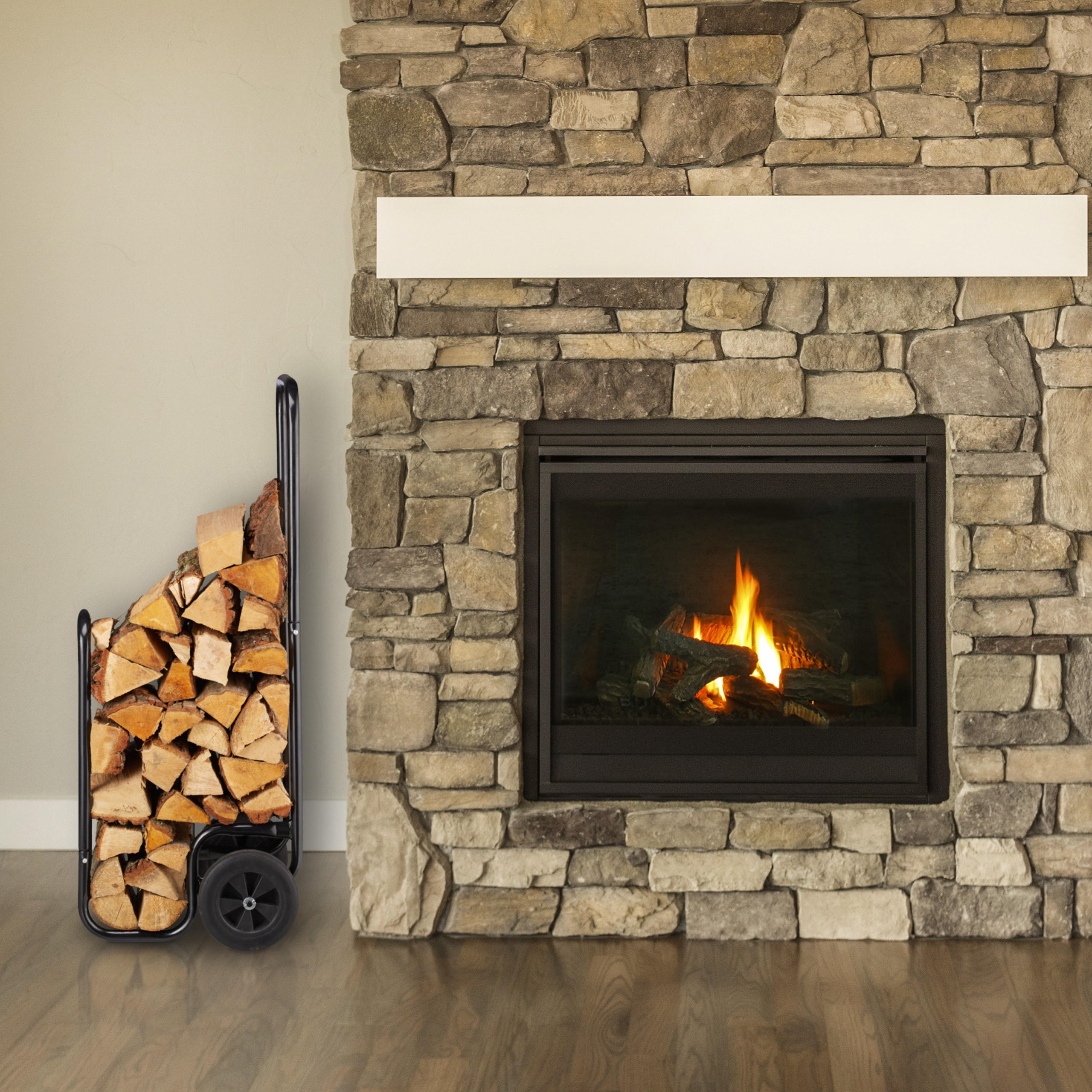 KAMINHOLZWAGEN - Schwarz, Kunststoff/Metall (41/100/42.5cm) - Relaxdays