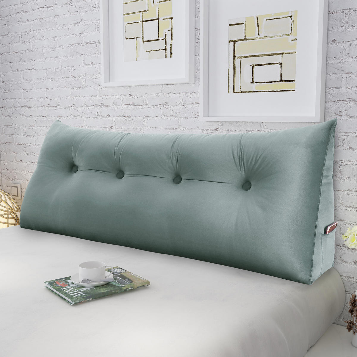 RÜCKENKISSEN für Bett Samt Grau 140 cm - Grau, Textil (50/140cm) - Vercart