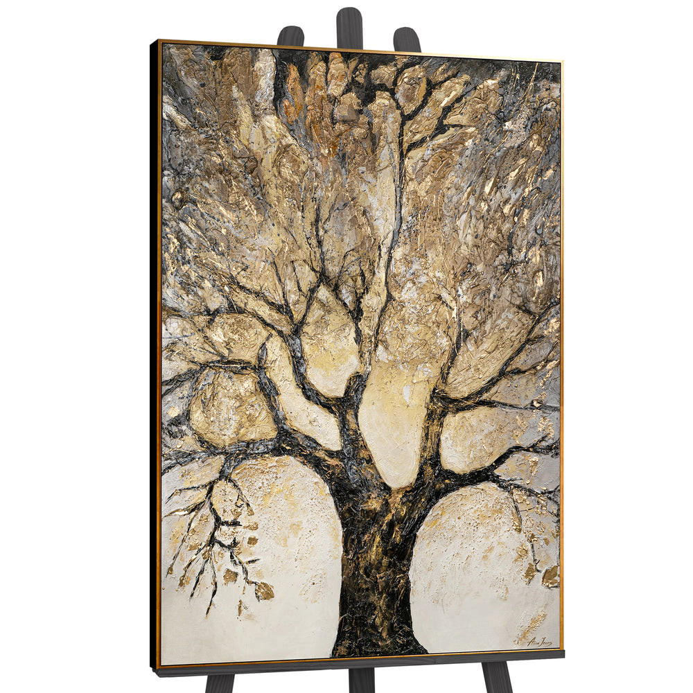 GEMÄLDE Baum des Reichtums und des Wohlstands Schattenfugenrahmen Schwarz-Gold 120x80 cm - Schwarz Hochglanz, Holz (120/80cm) - YS-art gallery