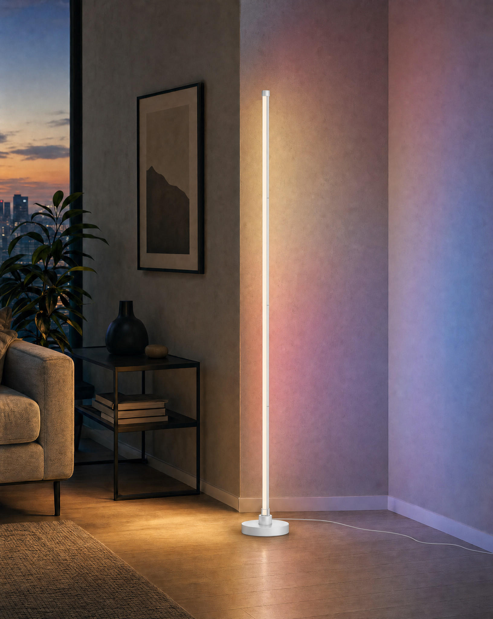 LED-ECKLAMPE - mit Fernbedienung und Soundsensor für RGB- und warmweißes Licht - Weiß, Kunststoff (15.5/15.5/147.5cm) - Northpoint