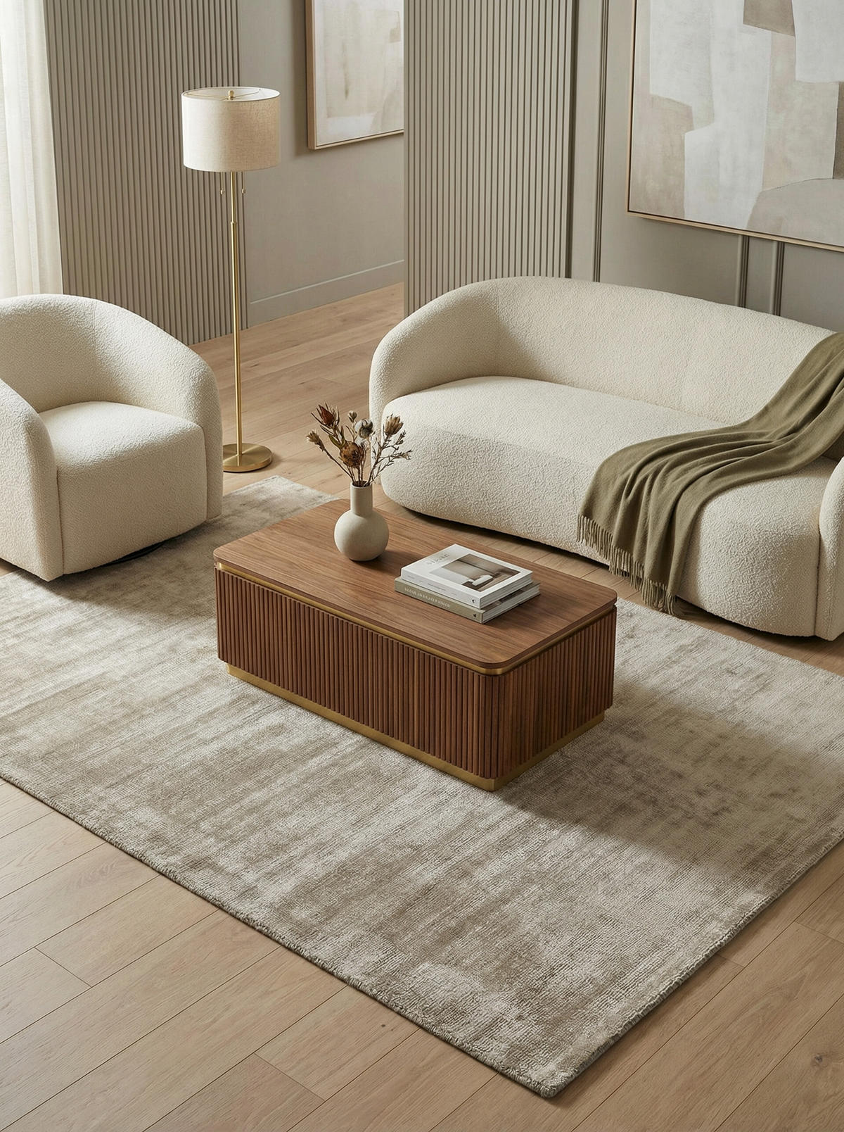 TEPPICH Viskose handgewebt zeitloses Design BARI, Taupe 120x170 cm - Beige, Textil (120/170cm) - KADIMA DESIGN