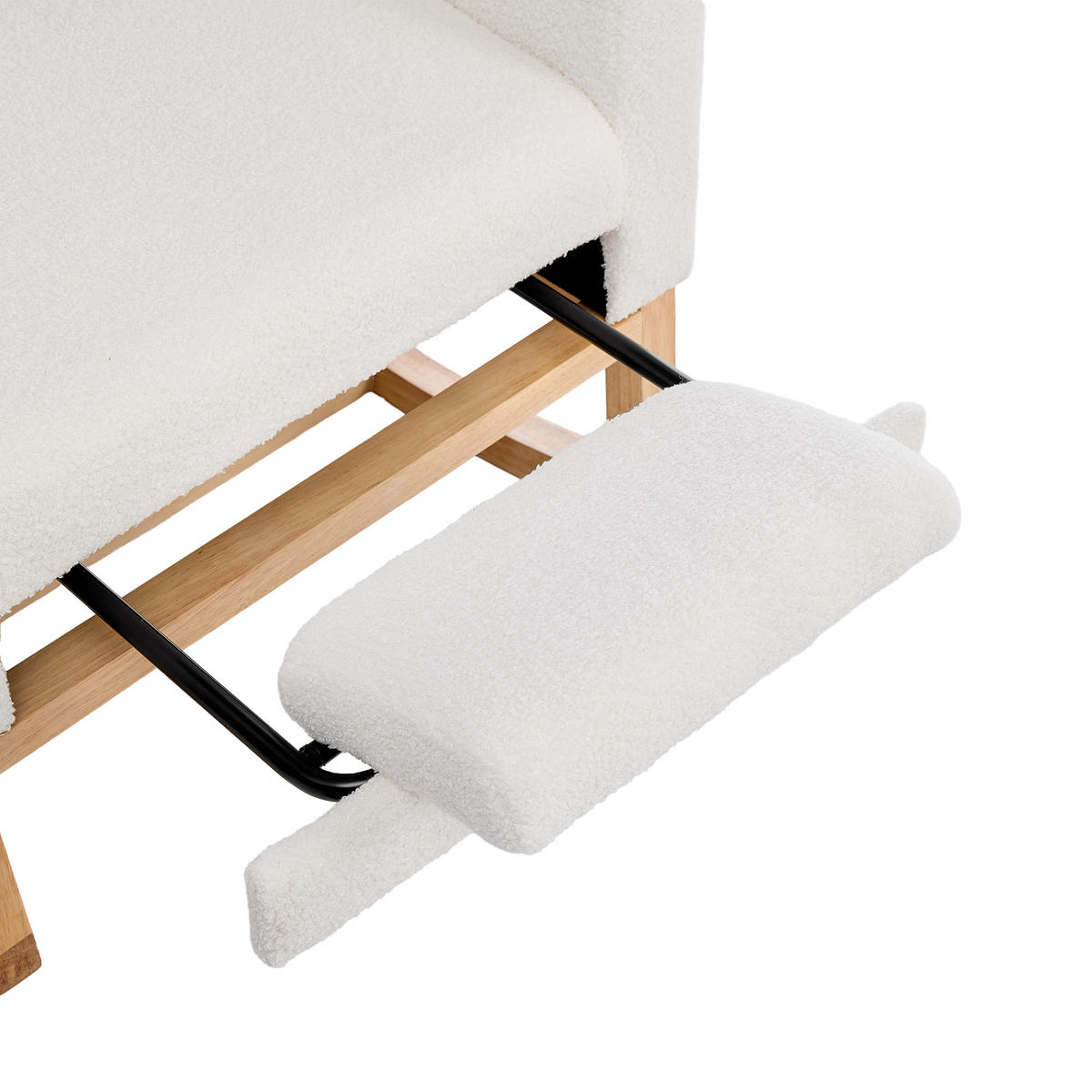SCHAUKELSTUHL Teddy Fleece Fußstütze Seitentasche Weiß - Weiß, Holz (65.6/102/123cm) - FLIEKS