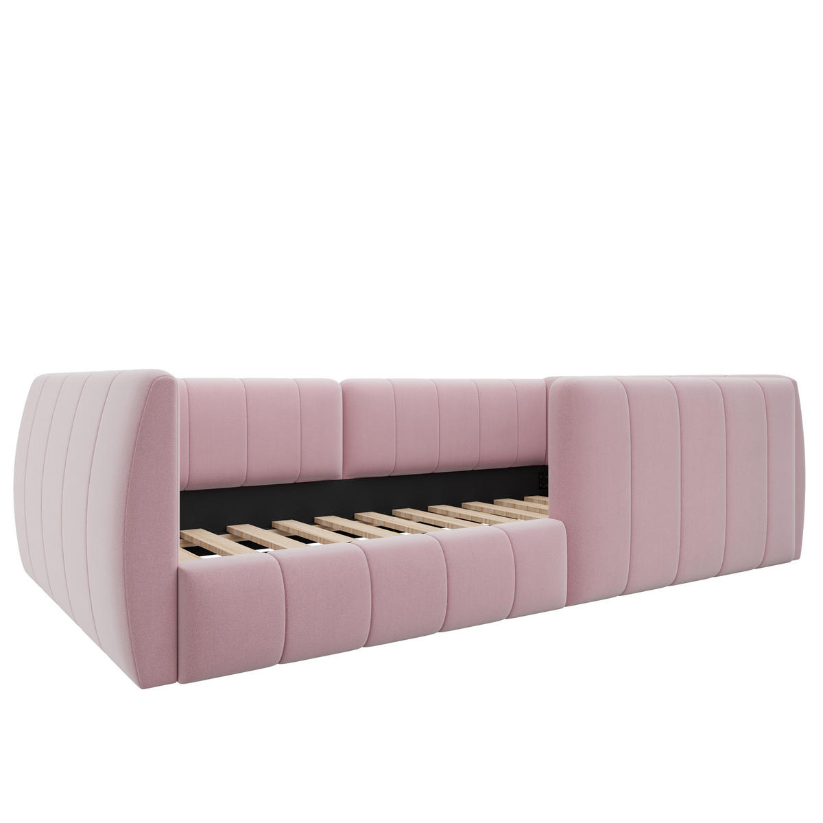 POLSTERBETT 90/200 cm in Pink Samt mit Sicherheitsgitter - Rosa, Holzwerkstoff/Textil (90/200cm) - WISHDOR