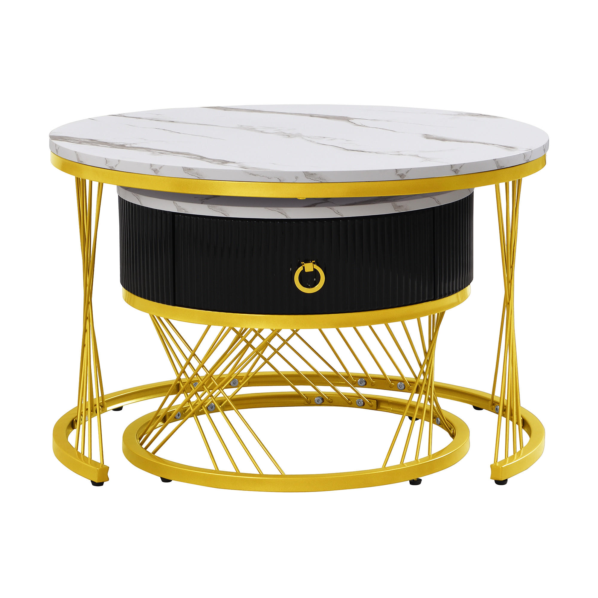 COUCHTISCH Weiß/Gold 2er-Set 70/70/45 cm und 50/50/40 cm - Weiß, Holzwerkstoff (70/70/45cm) - PANGIVO
