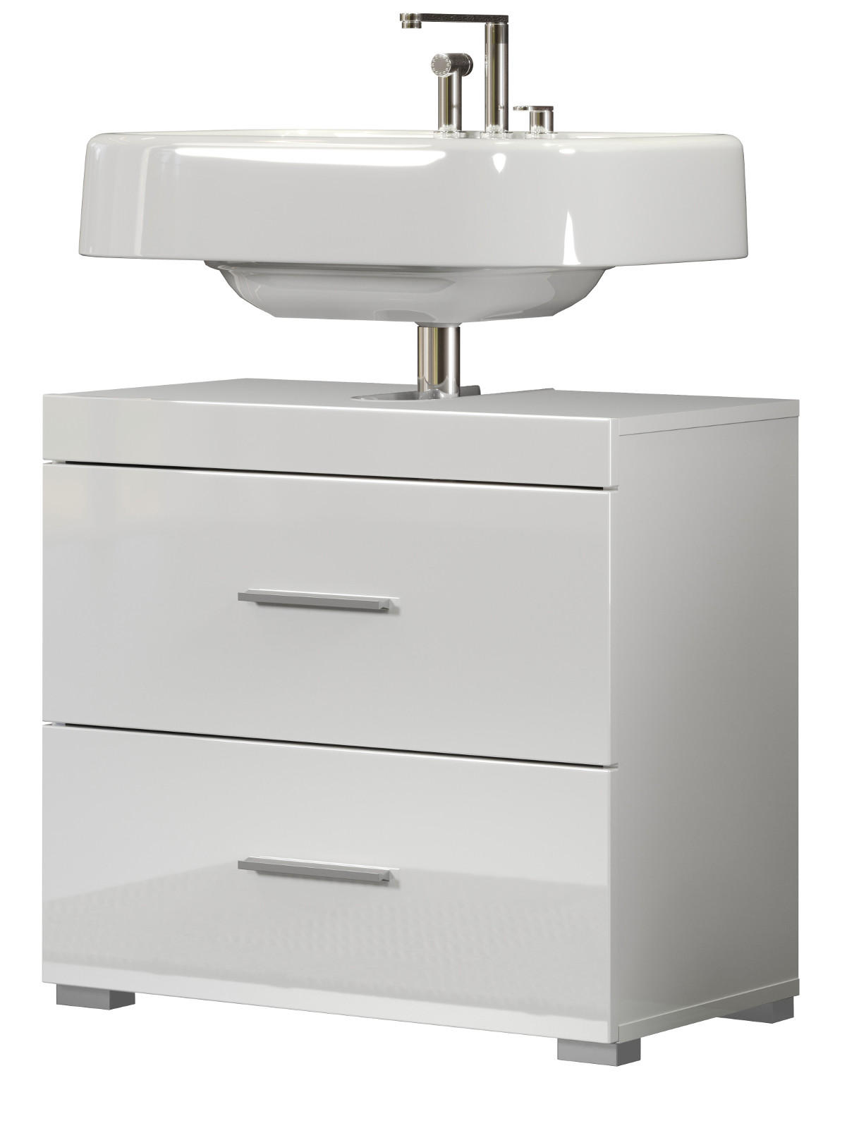 WASCHBECKENUNTERSCHRANK weiß Hochglanz 60 cm, Badschrank mit Schubladen - Weiß Hochglanz/Alufarben, Holzwerkstoff/Kunststoff (60/56/34cm) - Top.Furn