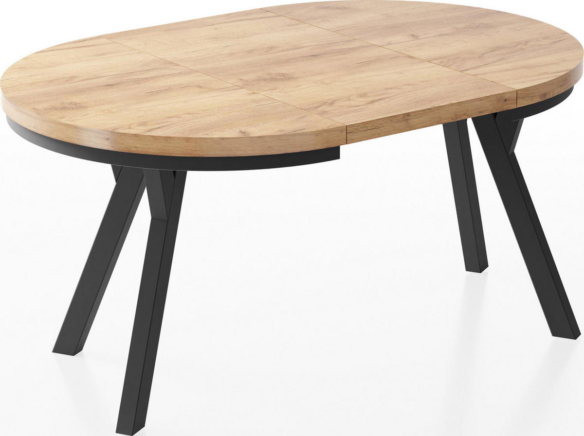 ESSTISCH Lume runder ausziehbarer, Wotan Eiche 100-150/100/76 cm - Eiche Wotan/Schwarz, Holz/Holzwerkstoff (100/150/76cm) - WFL GROUP