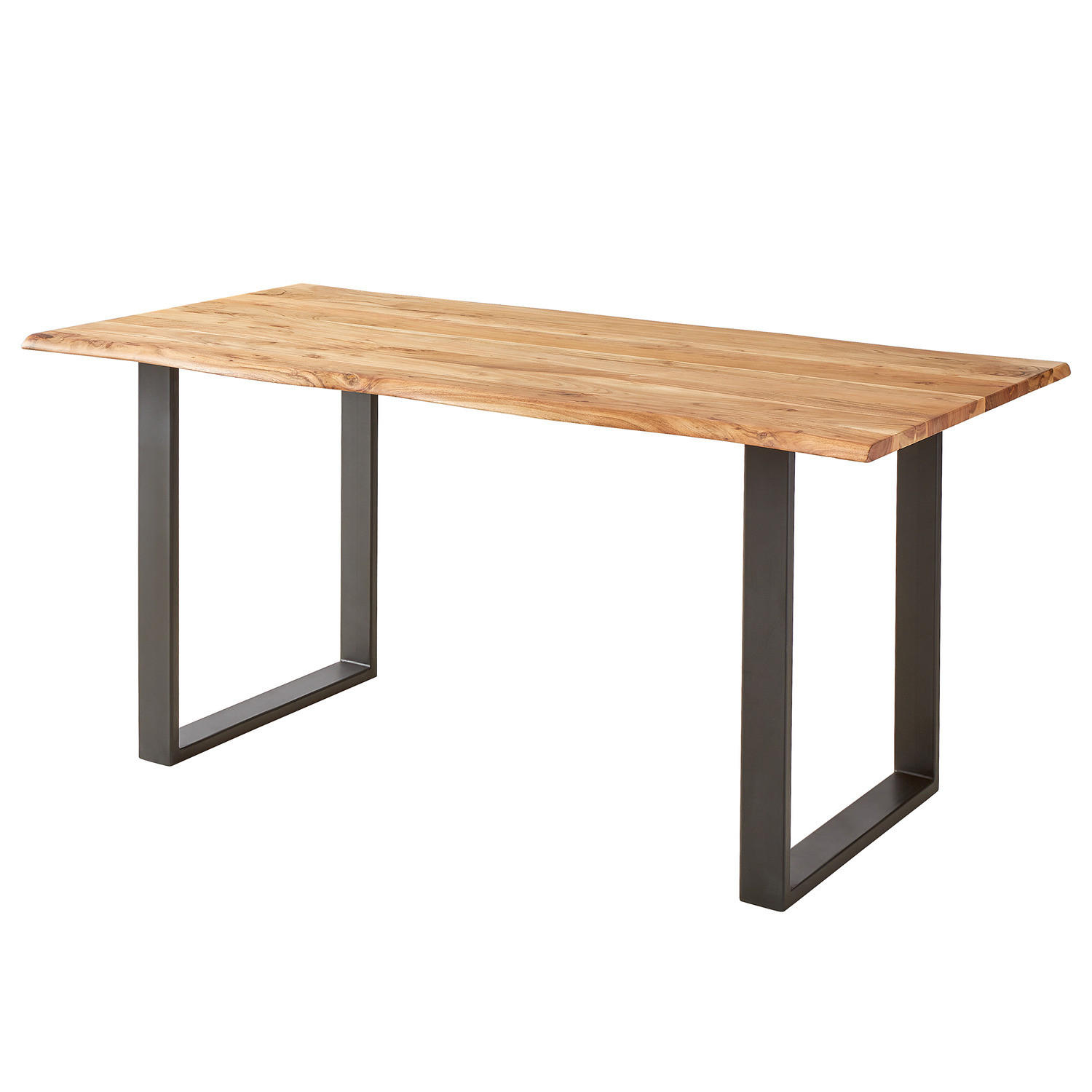 ESSTISCH mit Massivholzplatte - Akazie massiv / Eisen - Schwarz/Braun, Holz/Metall (80/120/76cm) - home24