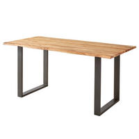 ESSTISCH mit Massivholzplatte - Akazie massiv / Eisen - Schwarz/Braun, Holz/Metall (80/120/76cm) - home24