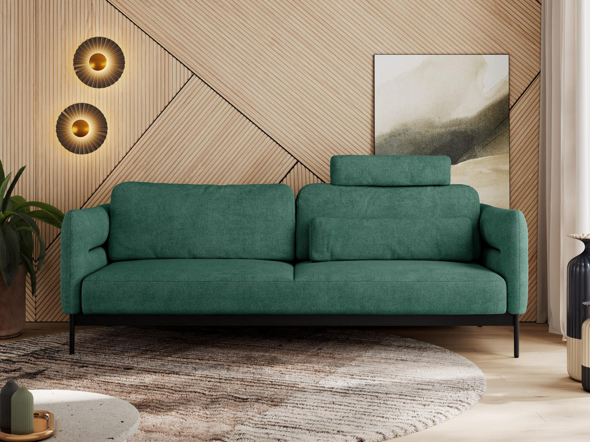 SOFA SALENTO Grün Struktur - Schwarz/Grün, Textil/Metall (221/82/101cm) - MKS