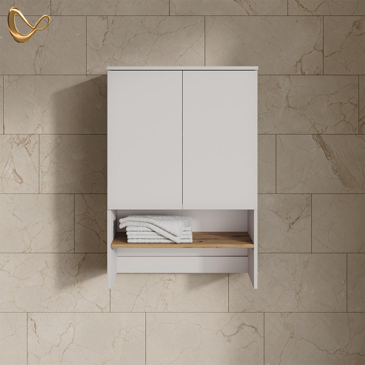BADSCHRANK Paolina Weiß/Artisan 68 x 100.4 cm mit offenen Regalen - Weiß/Eiche Artisan, Holzwerkstoff (68/100.4/29cm) - Livinity®