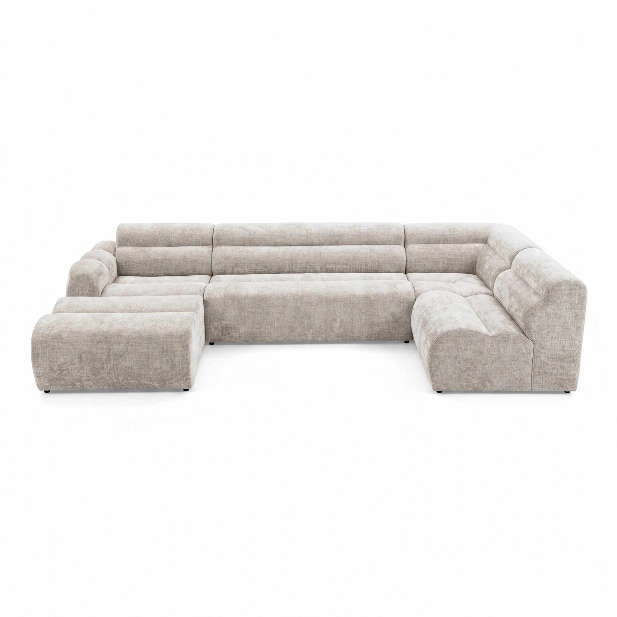6-SITZER modulares Wohnlandschaft U XXL VEER SET 5 Rechts, 368 x 175 cm, Chenille Webstoff Creme - Creme/Schwarz, Holz/Kunststoff (175/75/368cm) - Muffo