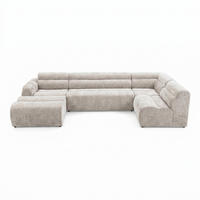 6-SITZER modulares Wohnlandschaft U XXL VEER SET 5 Rechts, 368 x 175 cm, Chenille Webstoff Creme - Creme/Schwarz, Holz/Kunststoff (175/75/368cm) - Muffo