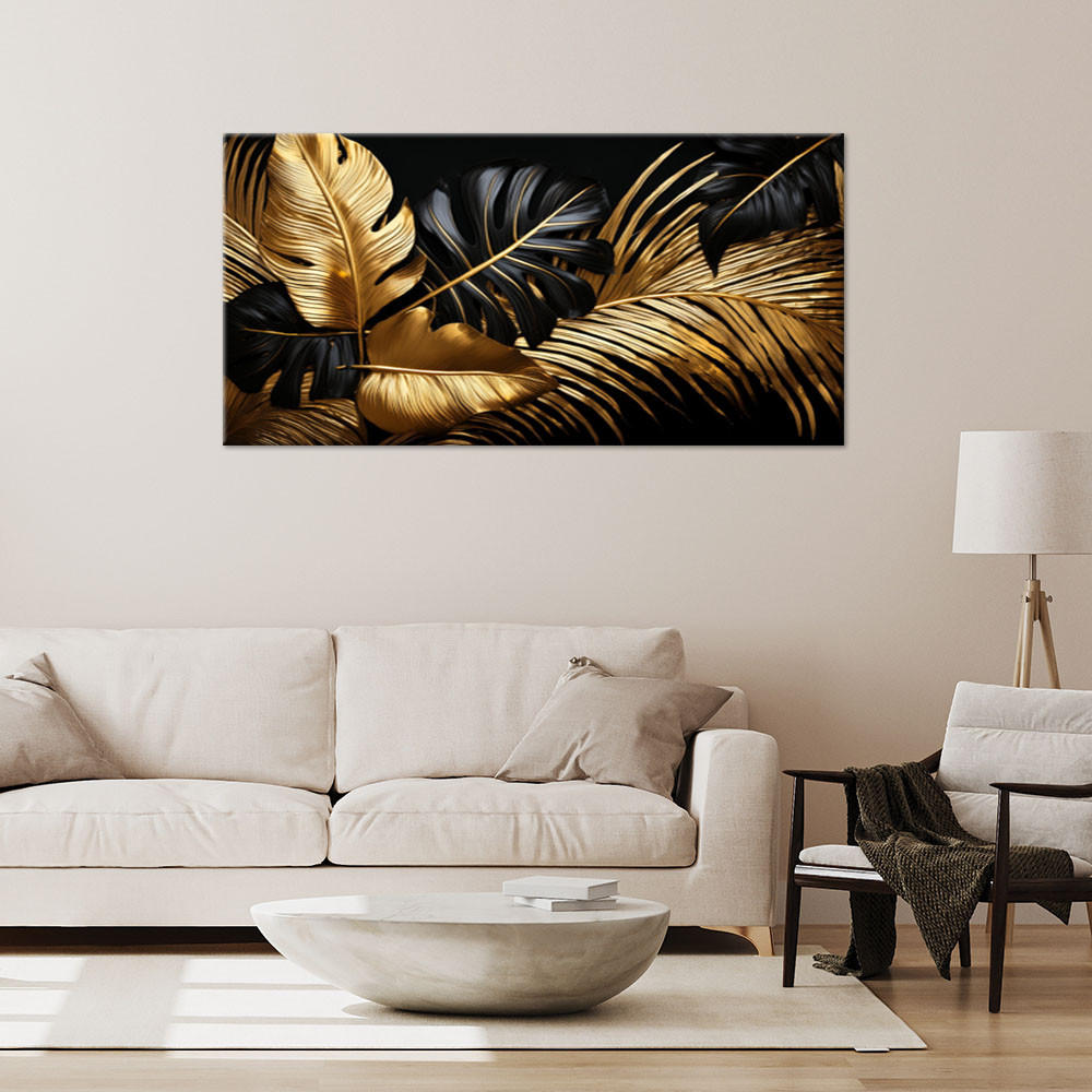 LEINWANDBILD Goldblattpflanzen Glamour 100x50cm - Goldfarben, Textil (100/50cm) - Feeby