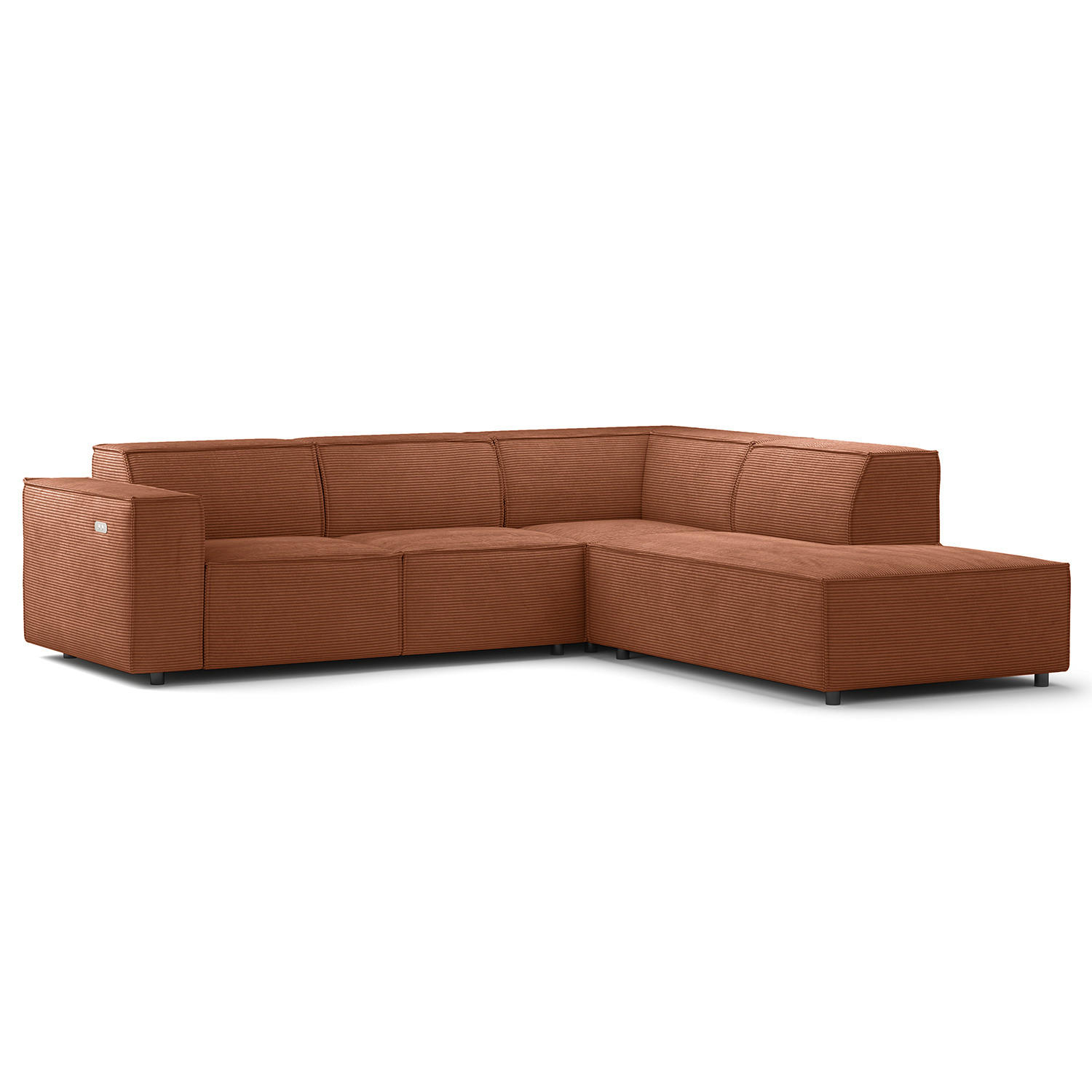 ECKSOFA mit Ottomane - Schwarz/Braun, Kunststoff/Textil (260/234cm) - home24