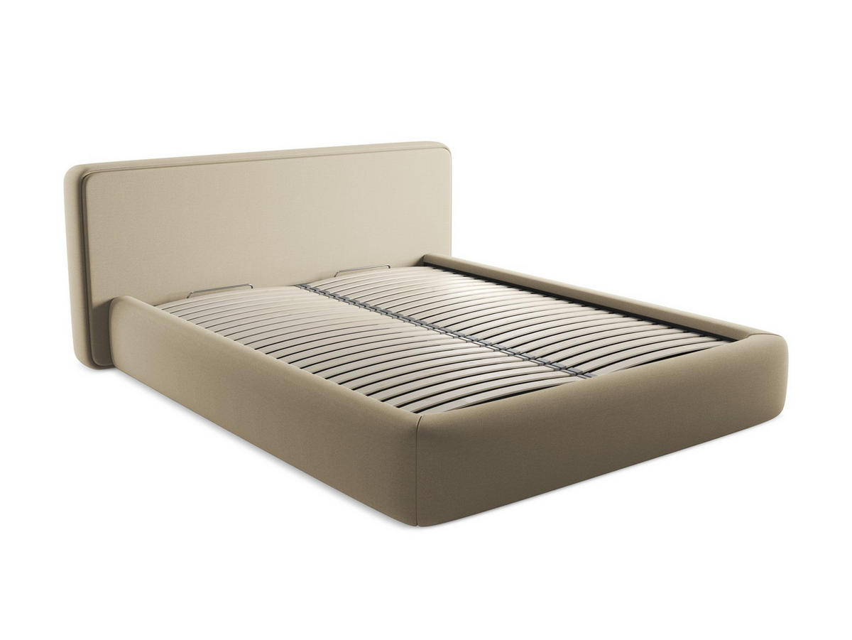 POLSTERBETT mit Bettkasten und Lattenrost 200x225 Beige - Beige/Schwarz, Kunststoff/Textil (160/200cm) - Makamii