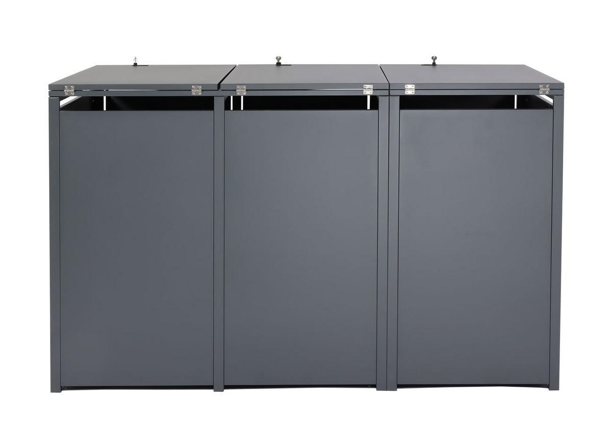 MÜLLTONNENBOX 3er/6er XL 117x215x98cm Metall 95kg Anthrazit Buche-Holzoptik Hellbraun - Hellbraun, Metall (215/117/98cm) - PROREGAL