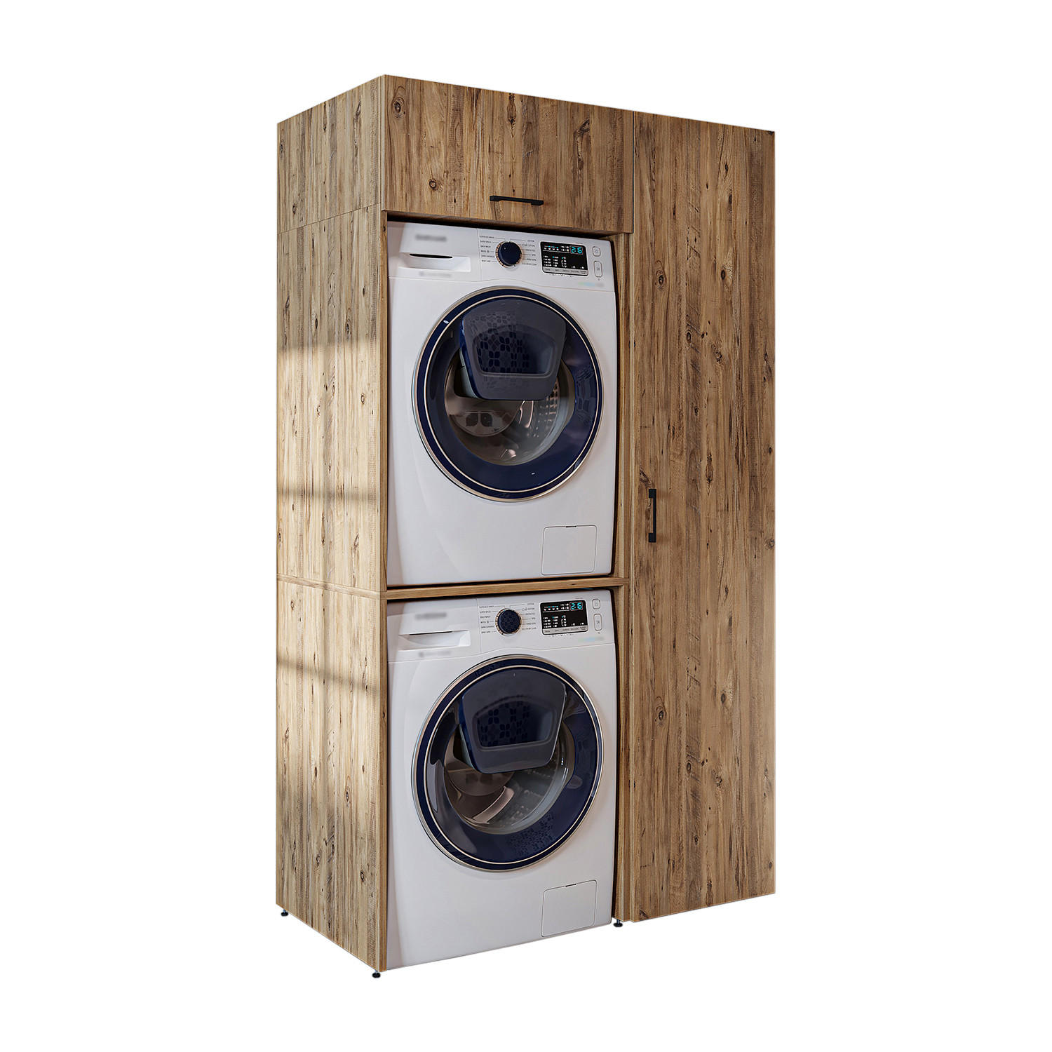 WASCHMASCHINENSCHRANK DUO-II 112cm Breit, 205cm Hoch - Eichefarben, Holzwerkstoff (112/205/67cm)