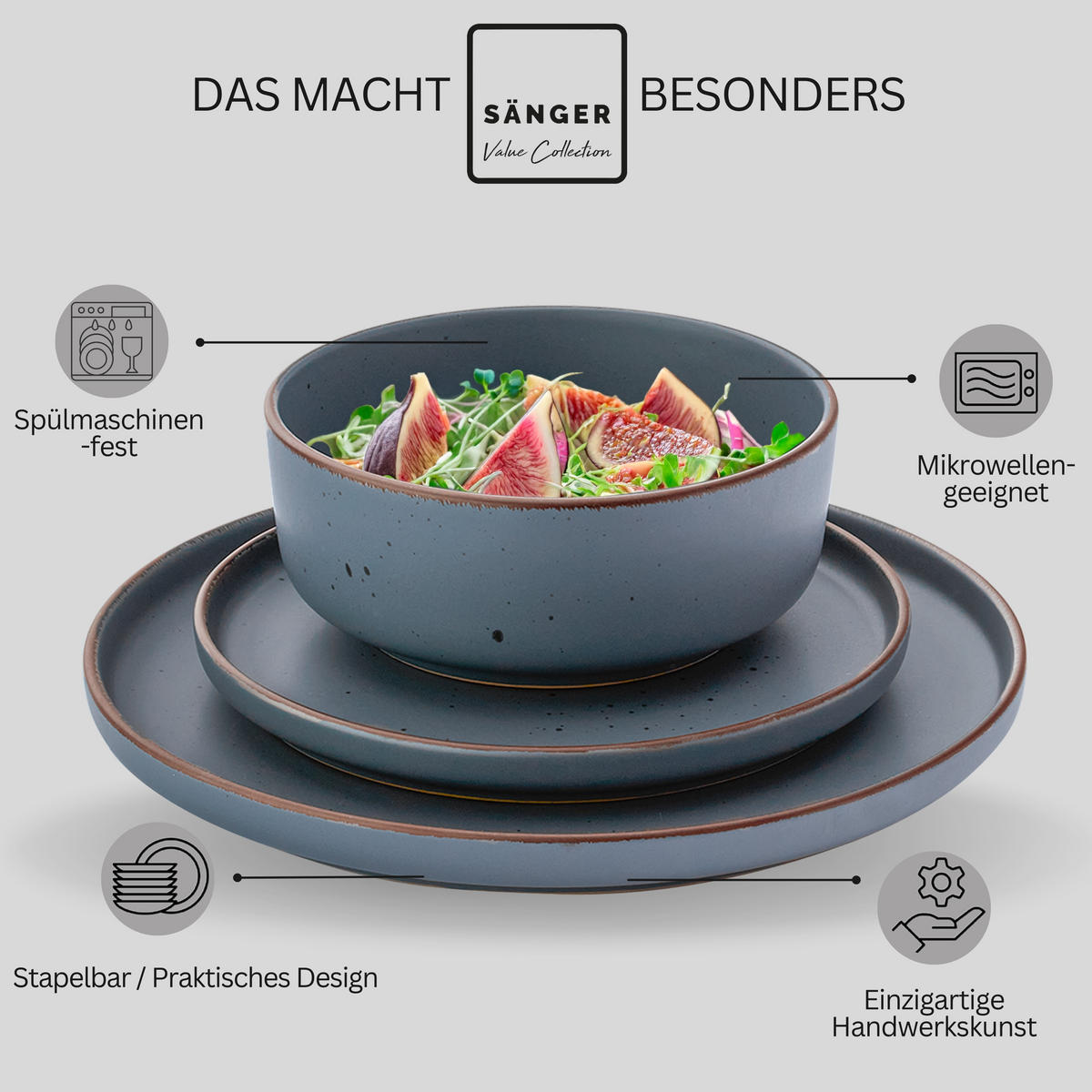 GESCHIRRSET BOMBAY GRAPHIT - 30 teilig aus Steingut - Blau, Keramik (27/9.5/27cm) - Sänger