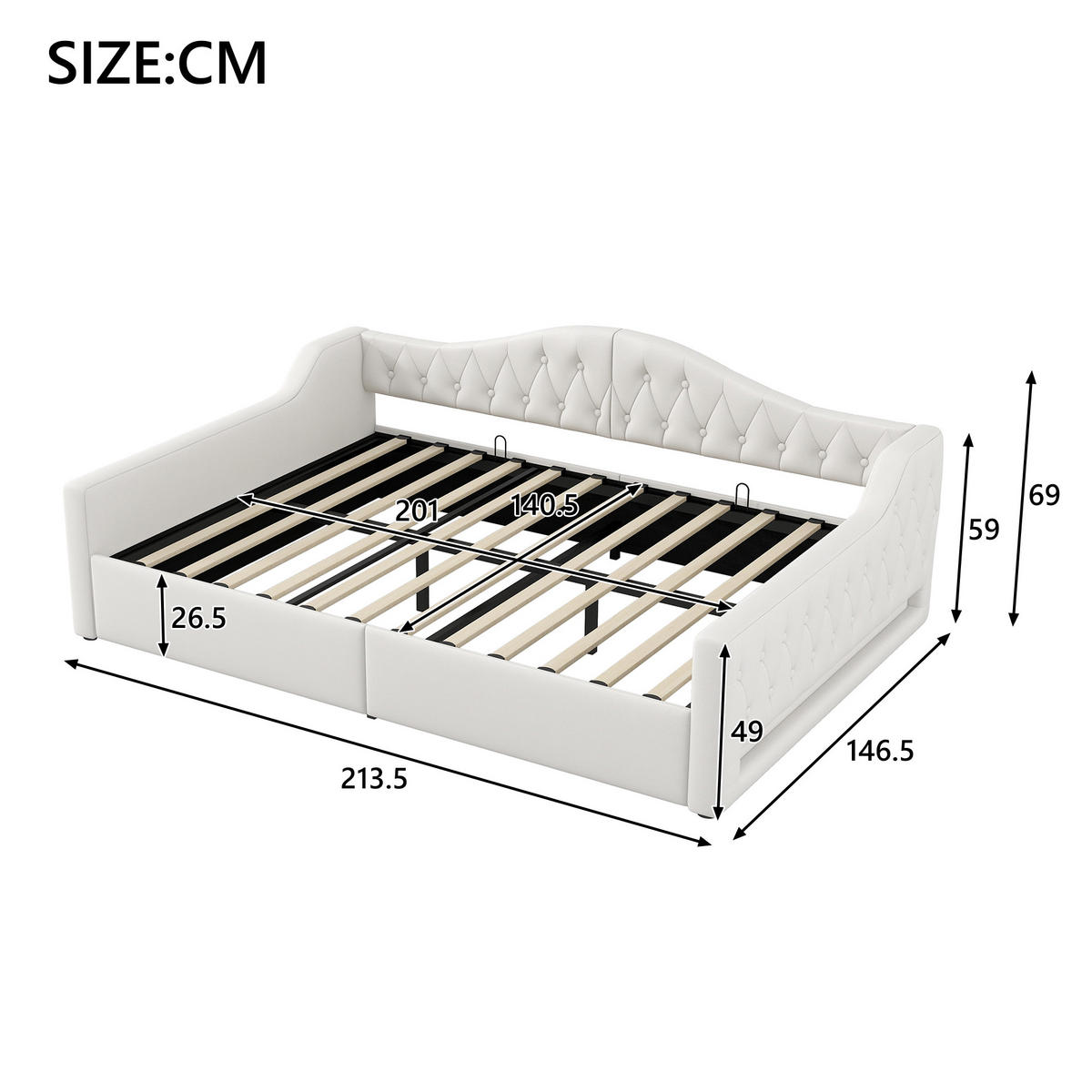 POLSTERBETT 140/200 cm Beige mit LED-Beleuchtung und Stauraum aus Leinen - Beige, Holzwerkstoff (140/200cm) - OKWISH