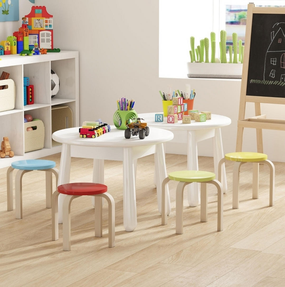 HOCKER 4er-Set stapelbar 36 x 36 x 30 cm Multicolor Birken-Sperrholz - Multicolor, Holz (36/30/36cm) - Meubliv