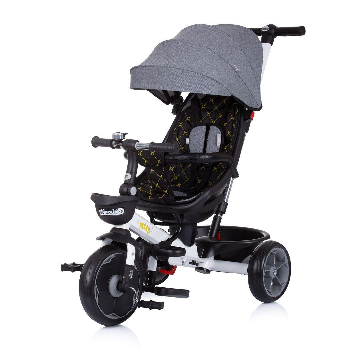 DREIRAD Pegas 4 in 1 grau Sitz umkehrbar, Schiebestange, Dach - Grau, Metall (85/52/93cm) - Chipolino