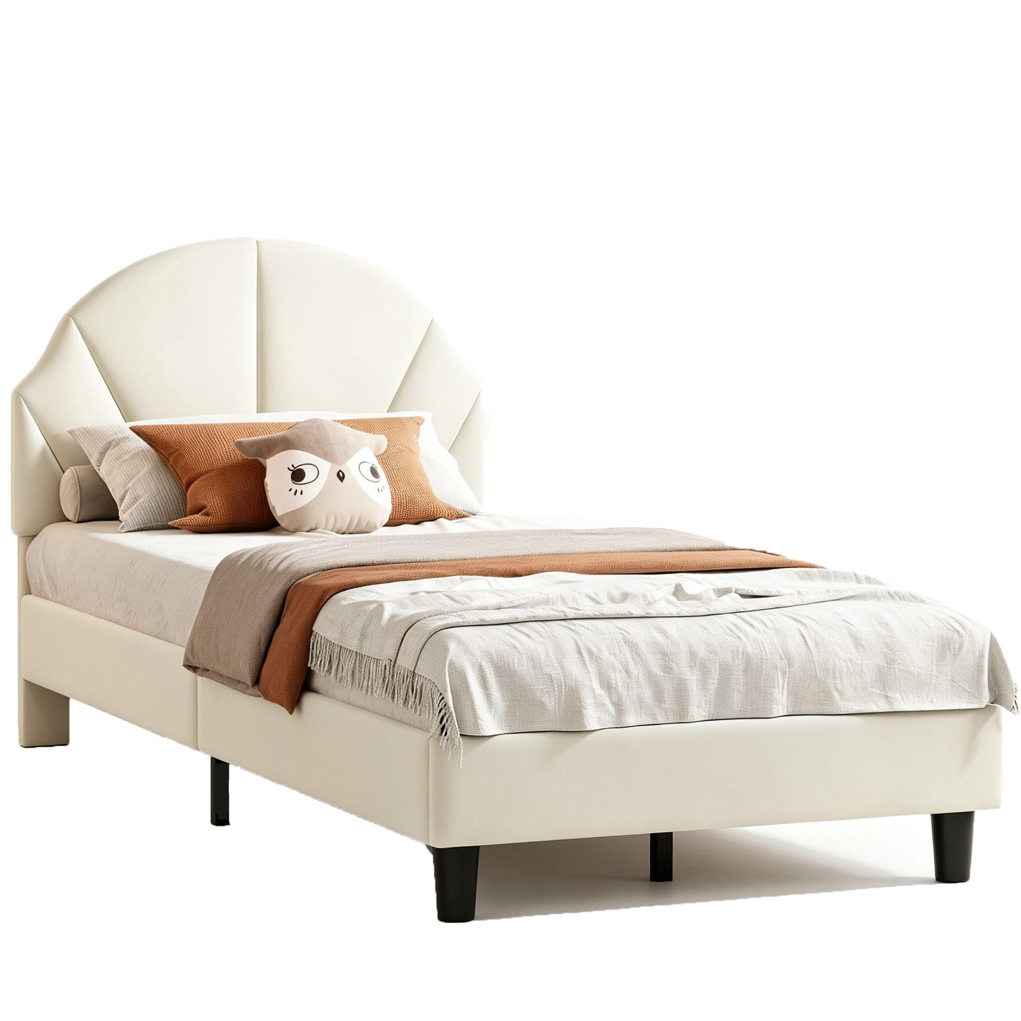 KINDERBETT 90x190 cm höhenverstellbarem Kopfteil,Einzelbett mit Lattenrost,Samtstoff, Beige - Beige, Holz/Holzwerkstoff (90/190cm) - BursDany