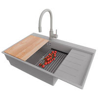 GRANITSPÜLE Sydney, 2-er set Grau 78/50 cm 1 Becken + Küchenarmatur 38/14 cm + Ablauf-Set + Küchenzubehörset ab 60er Unterschrank - Chromfarben/Beige, Kunststoff (78/20/50cm) - Primagran