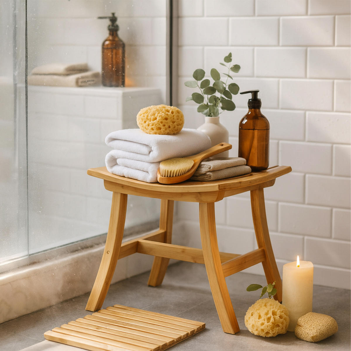 HOCKER - Hellbraun, Holz (56/48/28.5cm) - Relaxdays