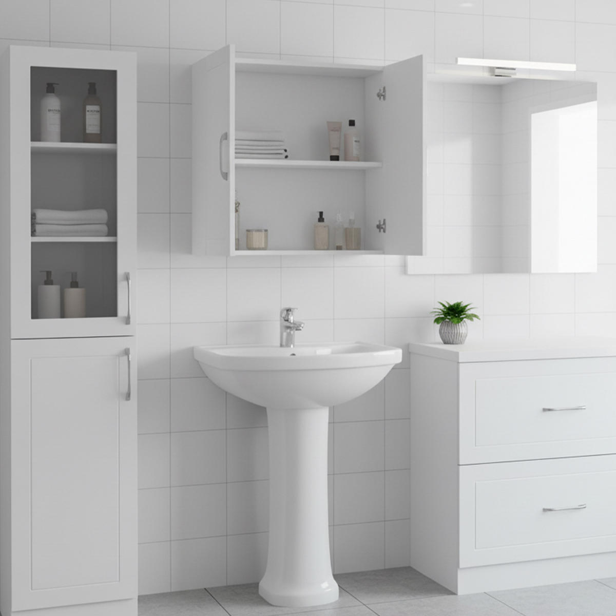 HÄNGESCHRANK Weiß Bad 60x60x30 cm - Silberfarben/Weiß, Holzwerkstoff/Metall (60/60/30cm) - Relaxdays