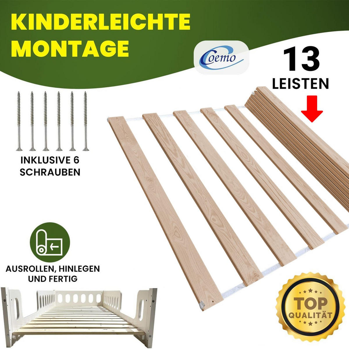 ROLLROST VENO Lattenrost Massivholz 80x200 cm - Naturfarben, Holz (80/200cm) - Coemo